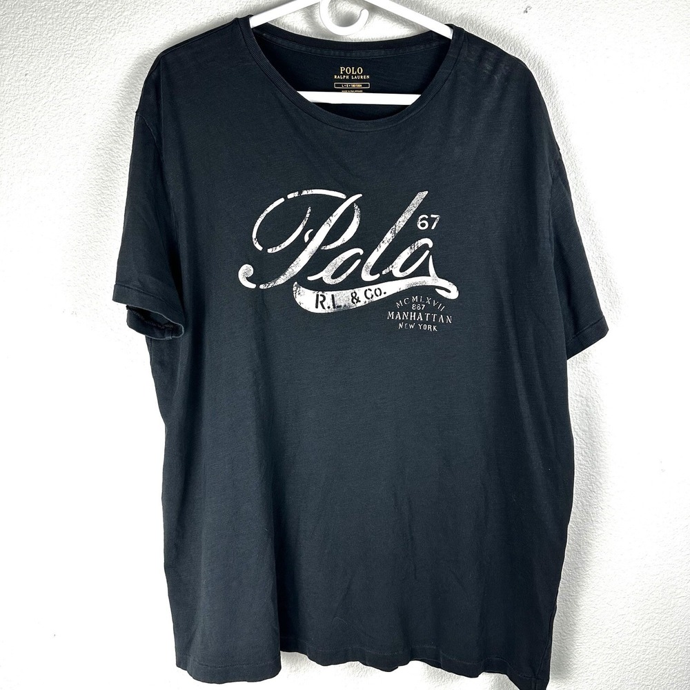 Polo Ralph Lauren T-shirt Men's Large Blue Gray Graphic Manhattan‎